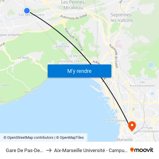Gare De Pas-Des-Lanciers to Aix-Marseille Université - Campus De Saint-Charles map