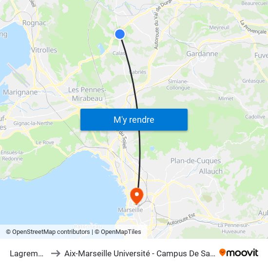 Lagremeuse to Aix-Marseille Université - Campus De Saint-Charles map