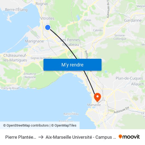Pierre Plantée - Quai 7 to Aix-Marseille Université - Campus De Saint-Charles map