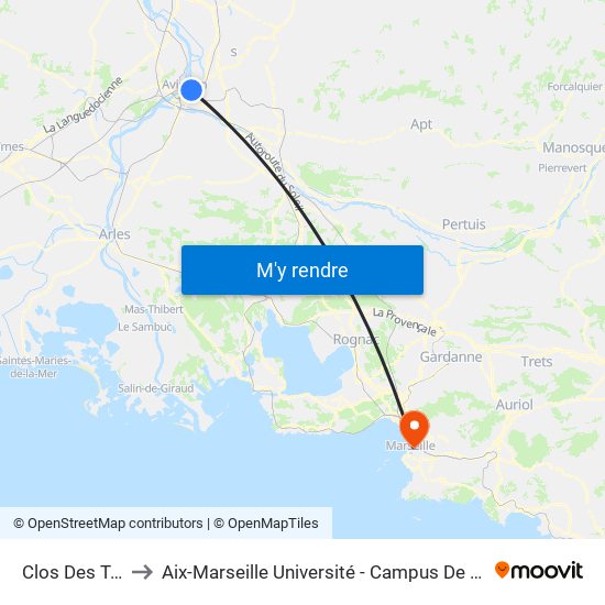 Clos Des Trams to Aix-Marseille Université - Campus De Saint-Charles map