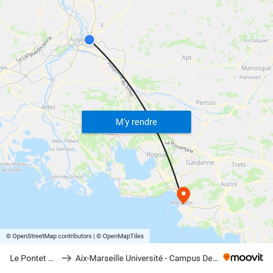 Le Pontet Centre to Aix-Marseille Université - Campus De Saint-Charles map
