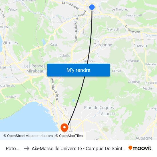 Rotonde to Aix-Marseille Université - Campus De Saint-Charles map