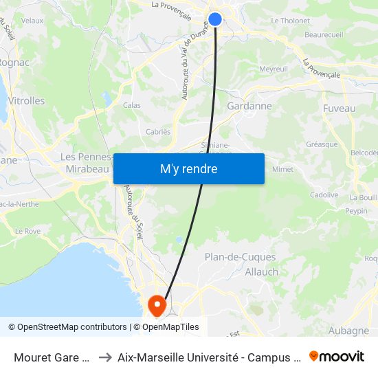 Mouret Gare Routière to Aix-Marseille Université - Campus De Saint-Charles map