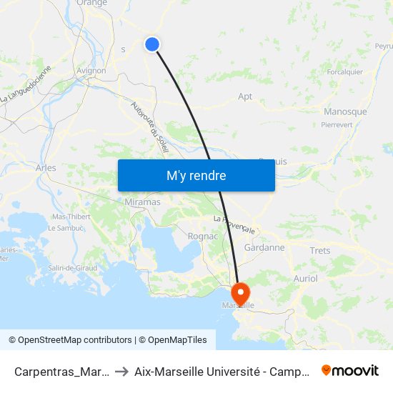 Carpentras_Marche Gare1 to Aix-Marseille Université - Campus De Saint-Charles map