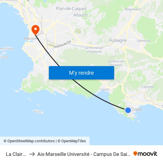 La Clairette to Aix-Marseille Université - Campus De Saint-Charles map