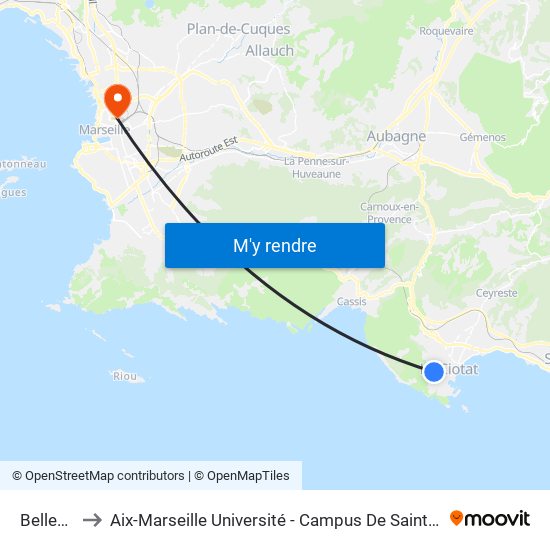 Bellevue to Aix-Marseille Université - Campus De Saint-Charles map