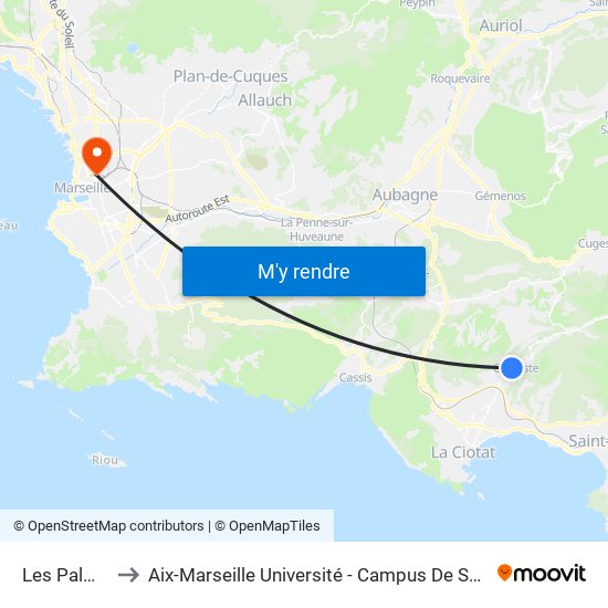 Les Palmiers to Aix-Marseille Université - Campus De Saint-Charles map