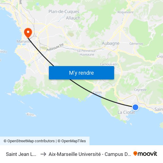 Saint Jean La Poste to Aix-Marseille Université - Campus De Saint-Charles map