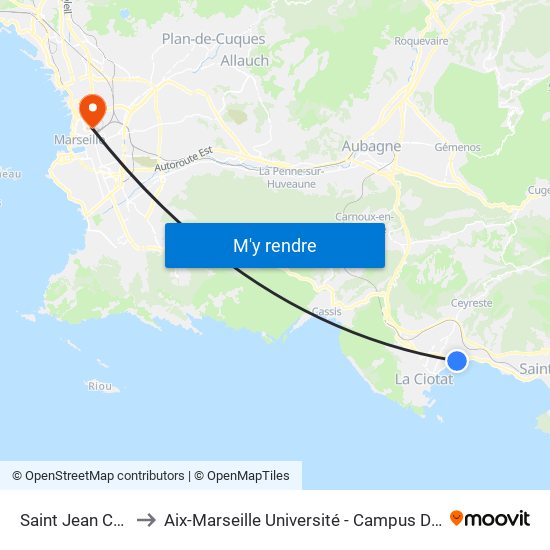 Saint Jean Cabanon to Aix-Marseille Université - Campus De Saint-Charles map