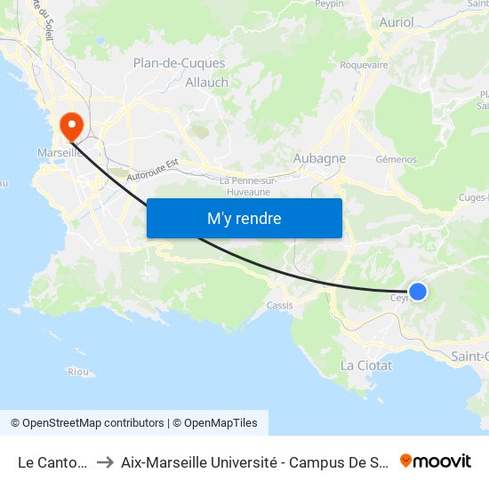 Le Cantounet to Aix-Marseille Université - Campus De Saint-Charles map