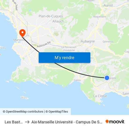 Les Bastides to Aix-Marseille Université - Campus De Saint-Charles map