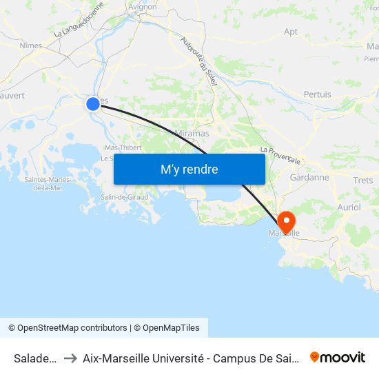 Saladelles to Aix-Marseille Université - Campus De Saint-Charles map