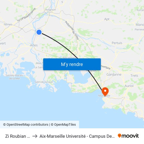 Zi Roubian Sud 2 to Aix-Marseille Université - Campus De Saint-Charles map