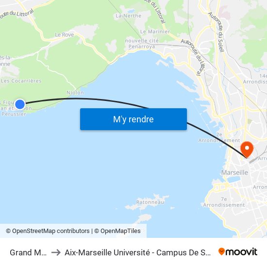 Grand Méjan to Aix-Marseille Université - Campus De Saint-Charles map