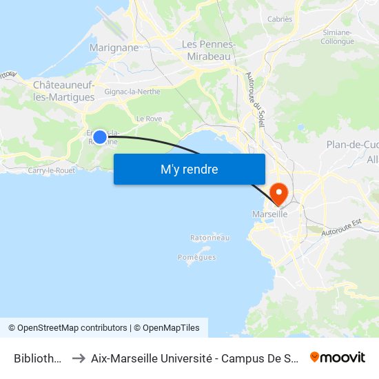 Bibliothèque to Aix-Marseille Université - Campus De Saint-Charles map