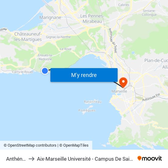 Anthénors to Aix-Marseille Université - Campus De Saint-Charles map