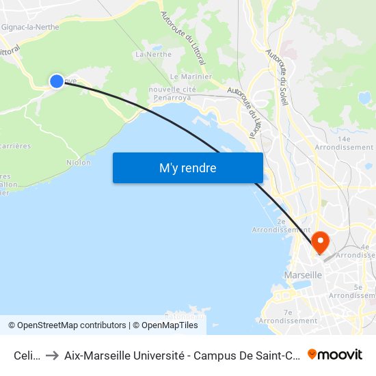 Celier to Aix-Marseille Université - Campus De Saint-Charles map
