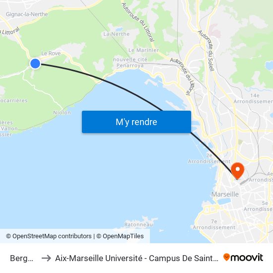 Bergerie to Aix-Marseille Université - Campus De Saint-Charles map