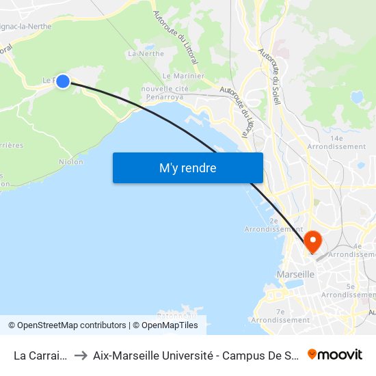 La Carrairade to Aix-Marseille Université - Campus De Saint-Charles map