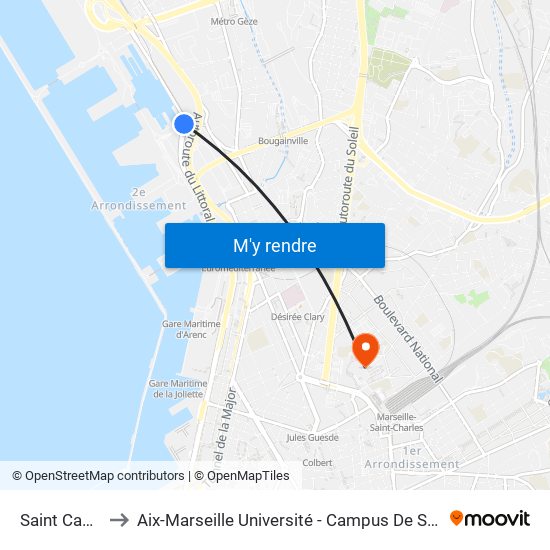 Saint Cassien to Aix-Marseille Université - Campus De Saint-Charles map