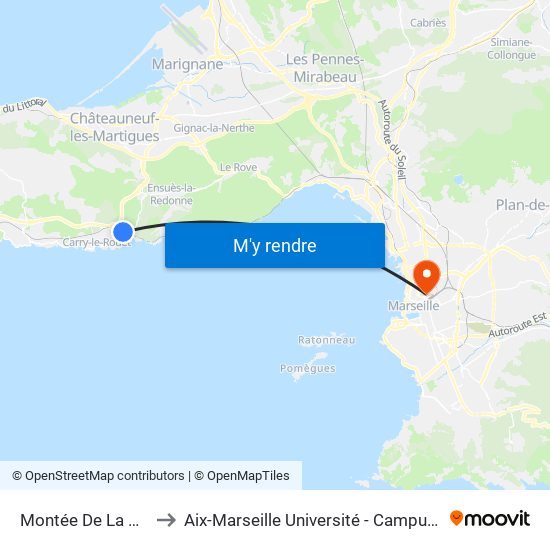 Montée De La Grotte N°3 to Aix-Marseille Université - Campus De Saint-Charles map