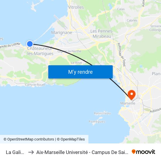 La Galiotte to Aix-Marseille Université - Campus De Saint-Charles map