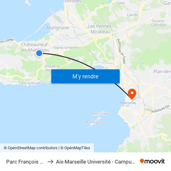 Parc François Miterrand to Aix-Marseille Université - Campus De Saint-Charles map