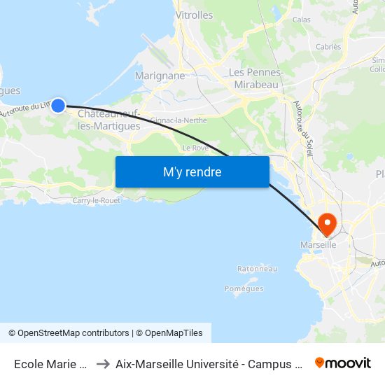 Ecole Marie Mauron to Aix-Marseille Université - Campus De Saint-Charles map