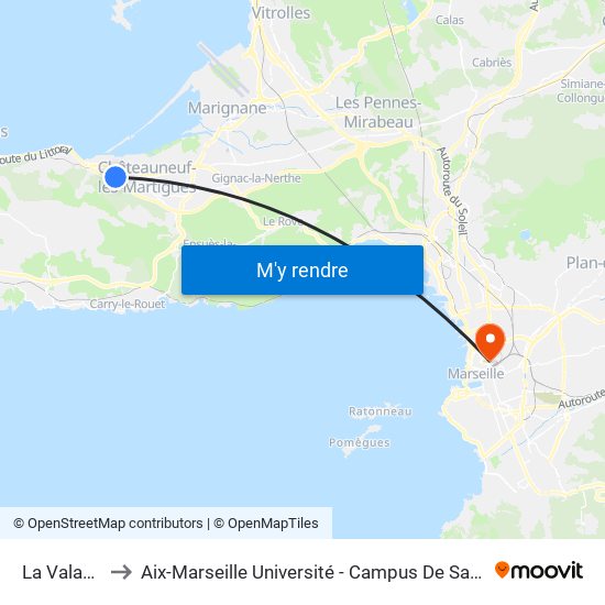 La Valampe to Aix-Marseille Université - Campus De Saint-Charles map