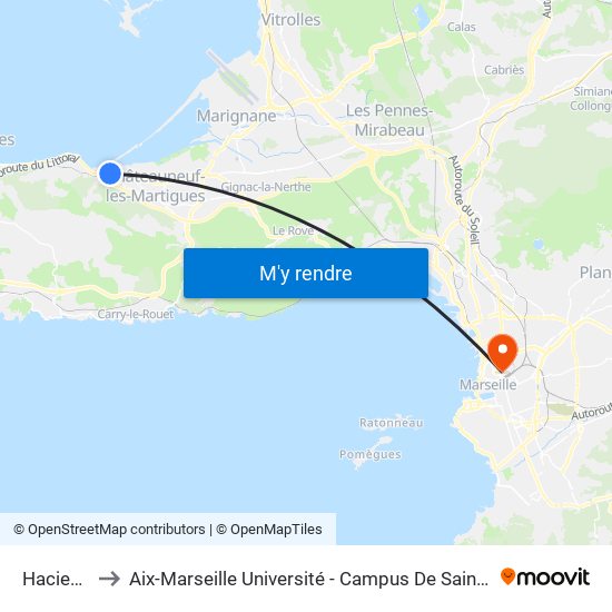 Hacienda to Aix-Marseille Université - Campus De Saint-Charles map