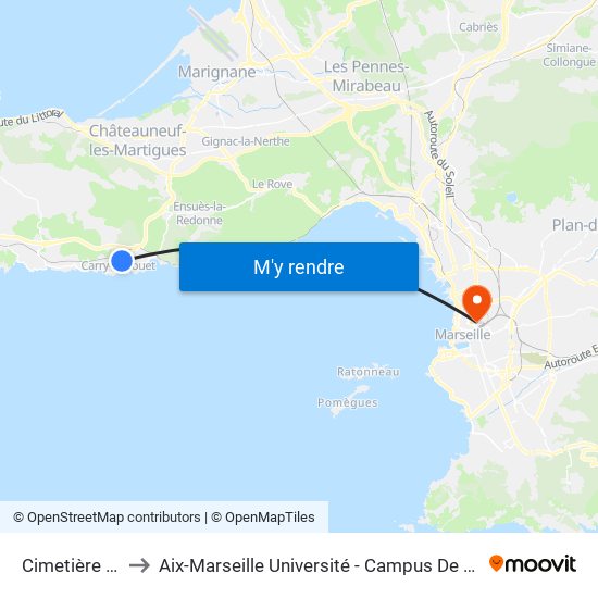 Cimetière Carry to Aix-Marseille Université - Campus De Saint-Charles map