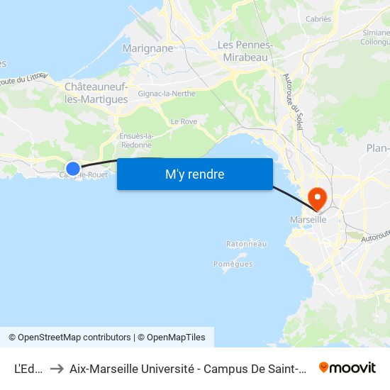 L'Eden to Aix-Marseille Université - Campus De Saint-Charles map
