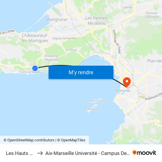 Les Hauts Du Jas to Aix-Marseille Université - Campus De Saint-Charles map