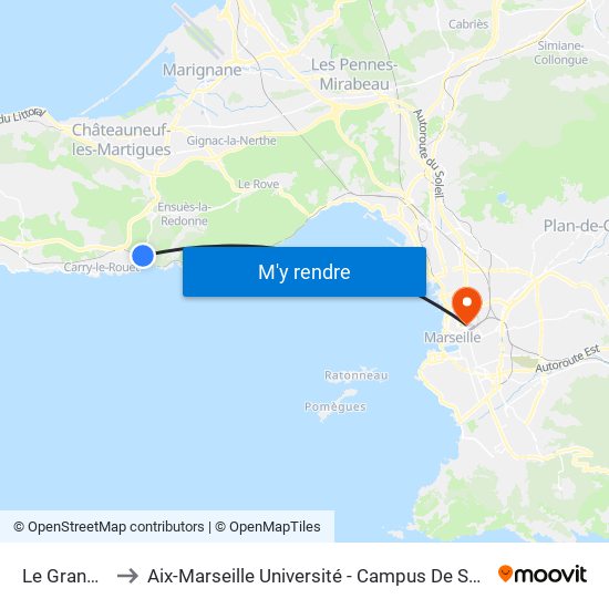 Le Grand Pin to Aix-Marseille Université - Campus De Saint-Charles map