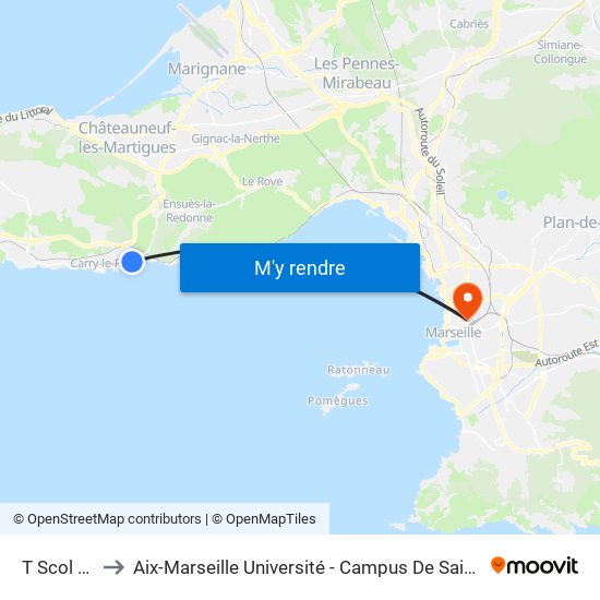 T Scol N°5 to Aix-Marseille Université - Campus De Saint-Charles map