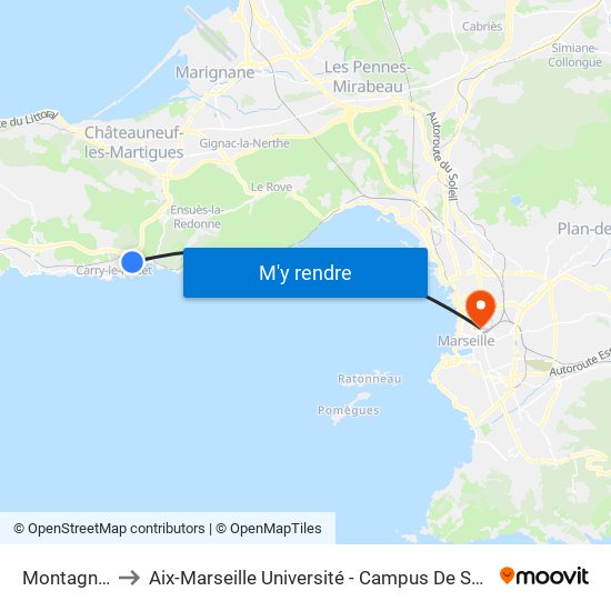 Montagnette to Aix-Marseille Université - Campus De Saint-Charles map
