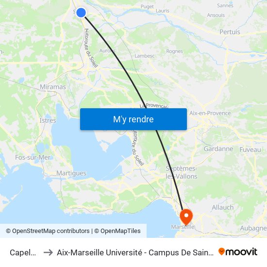 Capelette to Aix-Marseille Université - Campus De Saint-Charles map