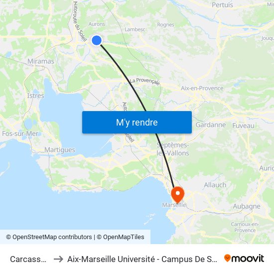 Carcassonne to Aix-Marseille Université - Campus De Saint-Charles map