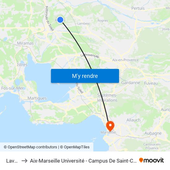 Lavoir to Aix-Marseille Université - Campus De Saint-Charles map