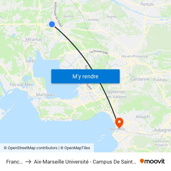 Francou to Aix-Marseille Université - Campus De Saint-Charles map