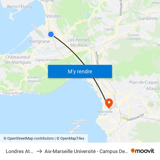 Londres Athènes to Aix-Marseille Université - Campus De Saint-Charles map