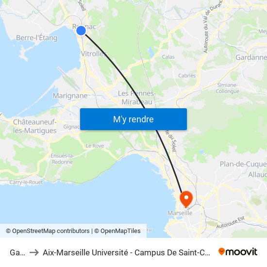 Gare to Aix-Marseille Université - Campus De Saint-Charles map
