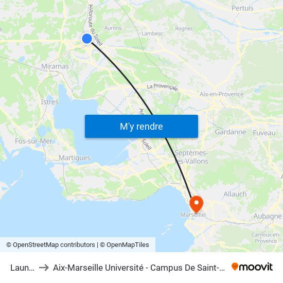 Launes to Aix-Marseille Université - Campus De Saint-Charles map