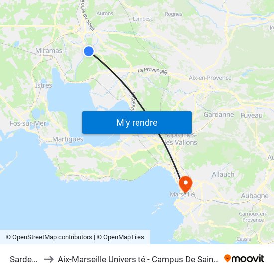 Sardenas to Aix-Marseille Université - Campus De Saint-Charles map