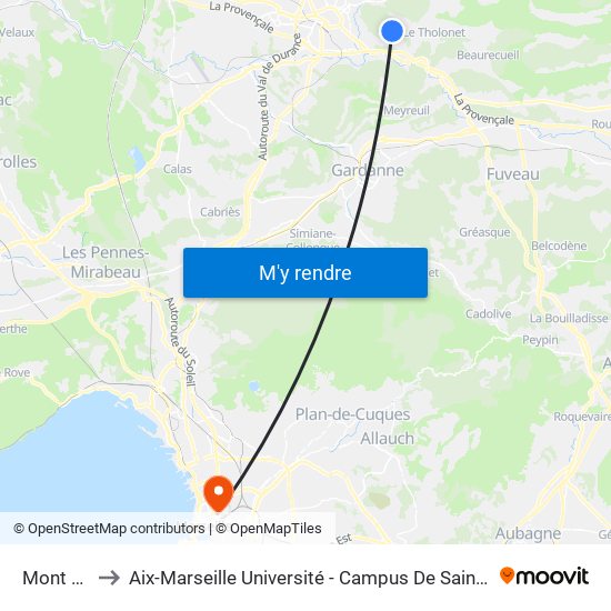 Mont Joli to Aix-Marseille Université - Campus De Saint-Charles map