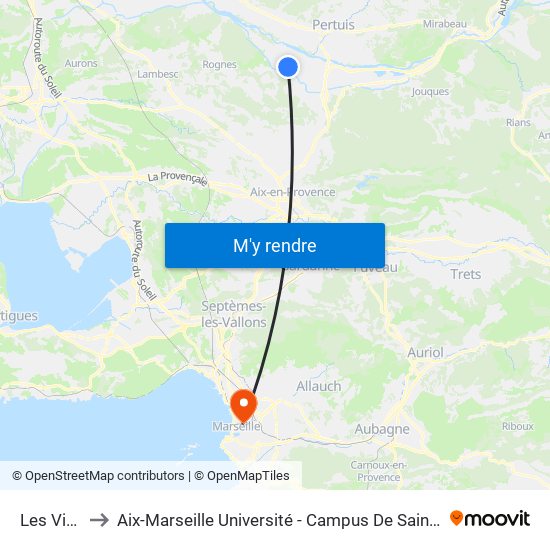 Les Viaux to Aix-Marseille Université - Campus De Saint-Charles map
