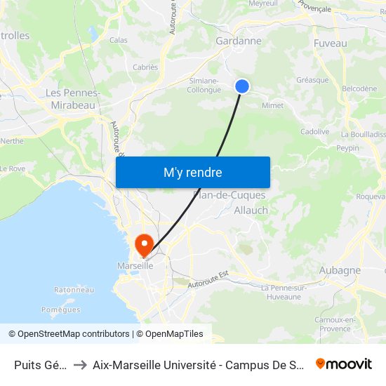 Puits Gérard to Aix-Marseille Université - Campus De Saint-Charles map