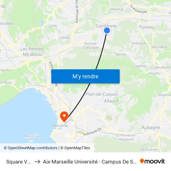 Square Veline to Aix-Marseille Université - Campus De Saint-Charles map