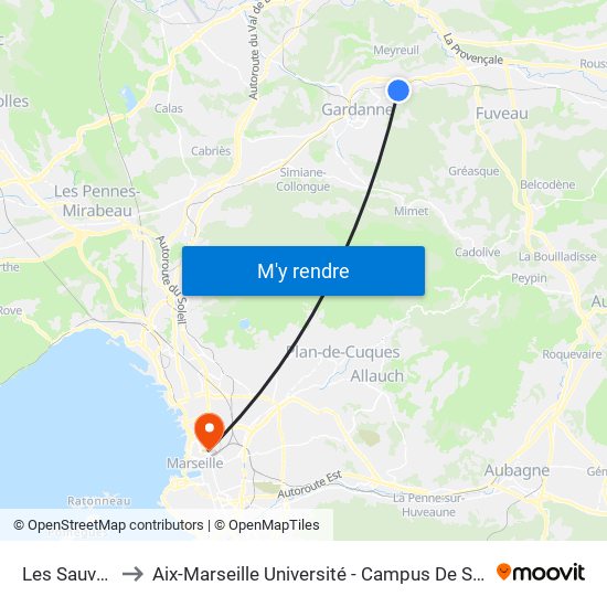 Les Sauvaires to Aix-Marseille Université - Campus De Saint-Charles map