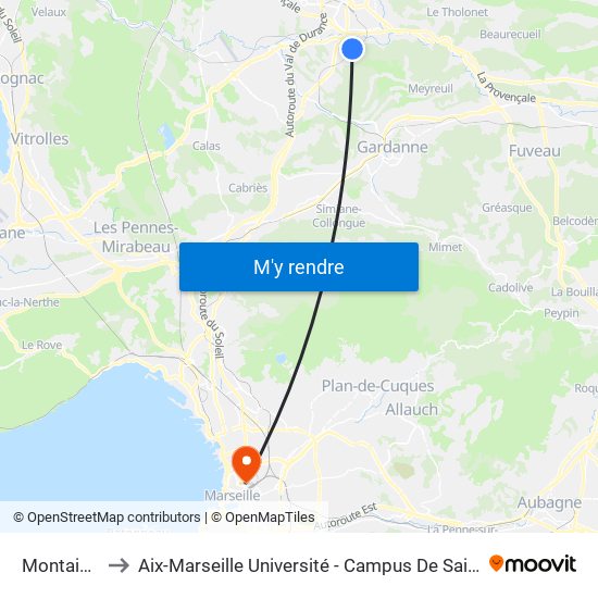 Montaiguet to Aix-Marseille Université - Campus De Saint-Charles map